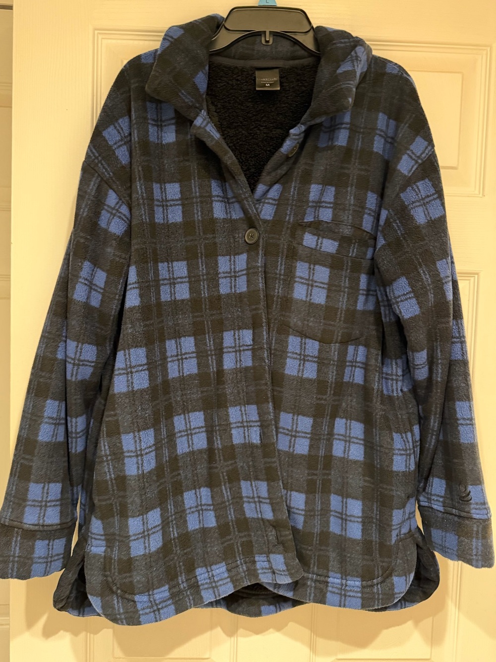 Cuddl Duds Blue & Black Plaid Teddy Shacket